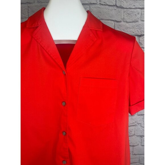 Theory Button Up Short Sleeve Camp Blouse Size MED Red Color - Picture 4 of 8